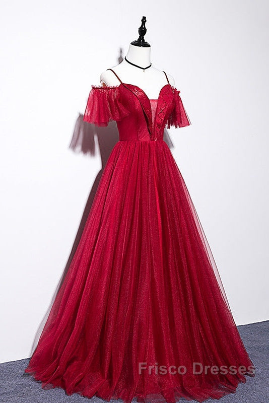 Wine Red Straps Off Shoulder Long Formal Prom Dress Party Dress, Formal Gown Evening Dress