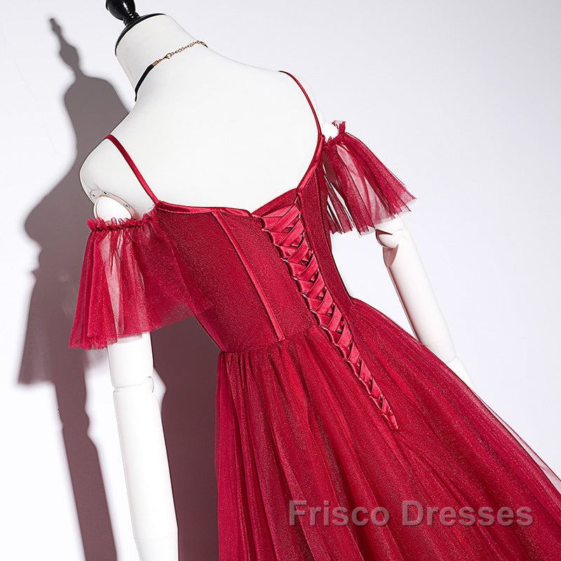 Wine Red Straps Off Shoulder Long Formal Prom Dress Party Dress, Formal Gown Evening Dress