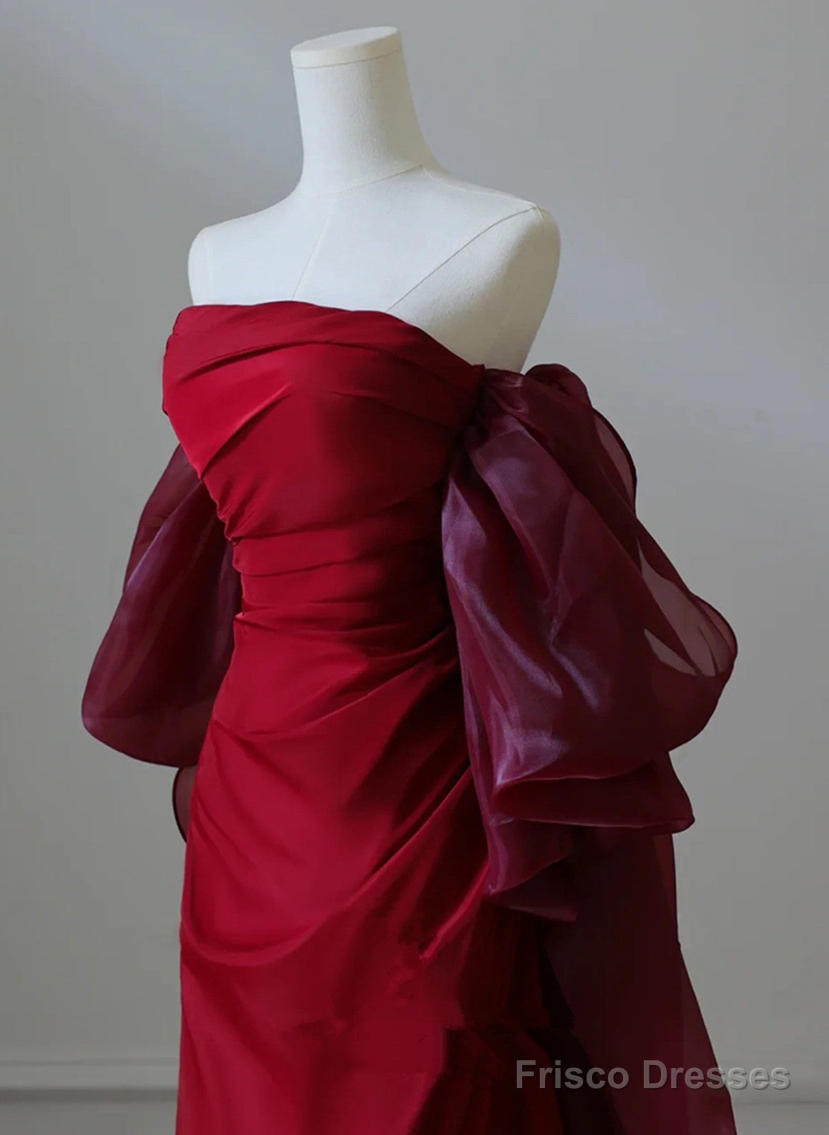 Wine Red Unique Red Scoop Long Prom Dress, Wine Red Long Evening Dress