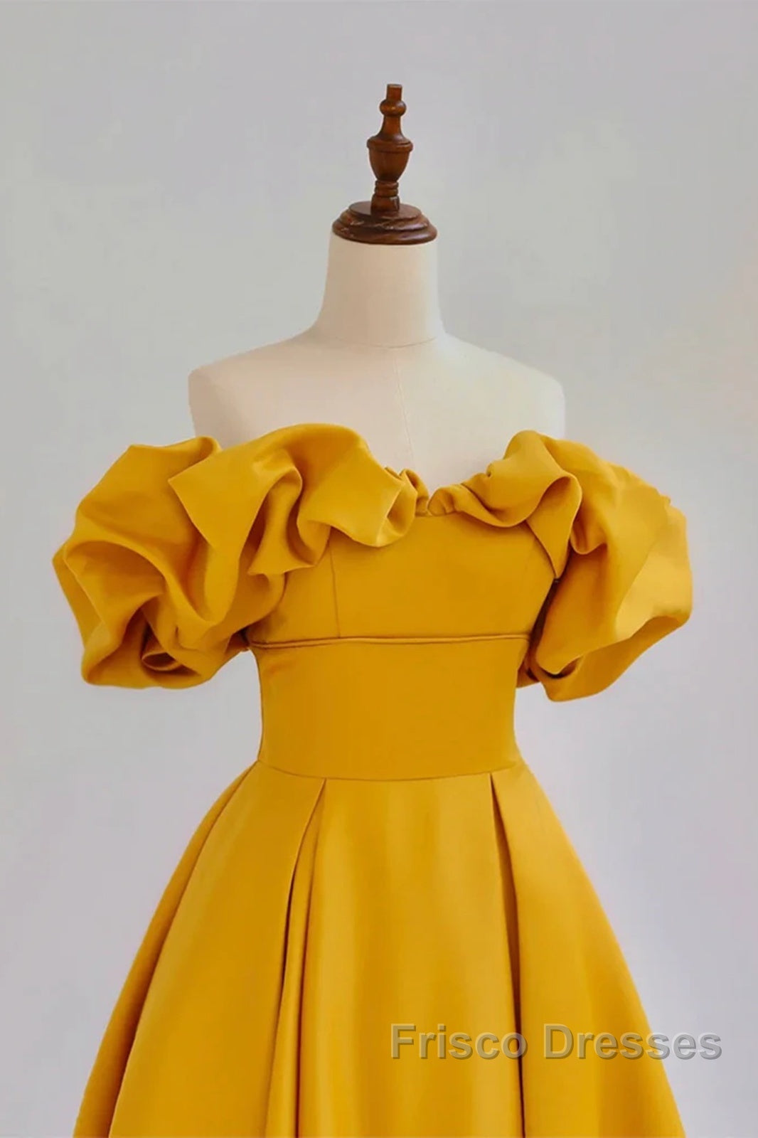 Yellow A-Line Satin Off Shoulder Long Party Dress, Yellow Formal Dress Evening Dress