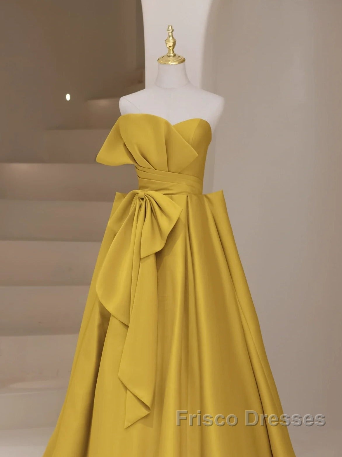 Yellow Satin Long Formal Prom Dress, Yellow Evening Dress