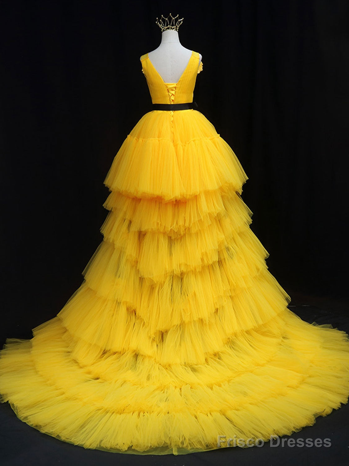Yellow Tulle High Low Prom Dress, Yellow Formal Evening Dress