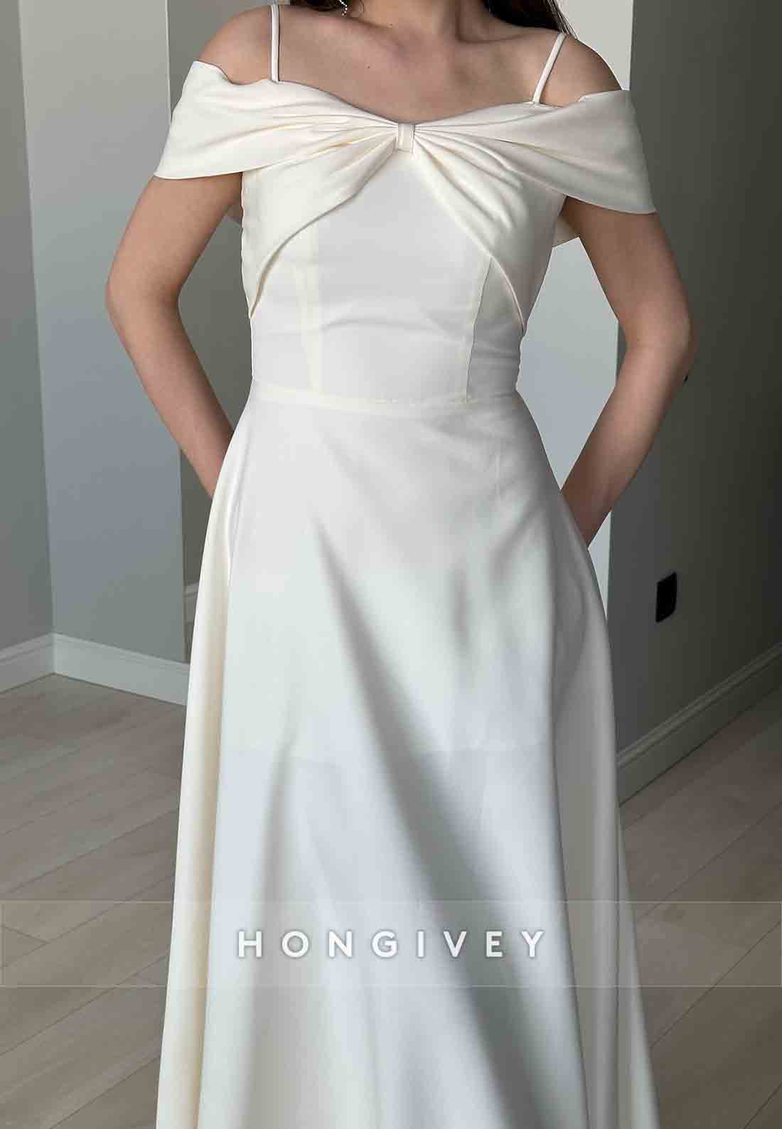 Spaghetti Straps A-Line Ankle-Length Guest of Wedding Pleated Evening Gowns