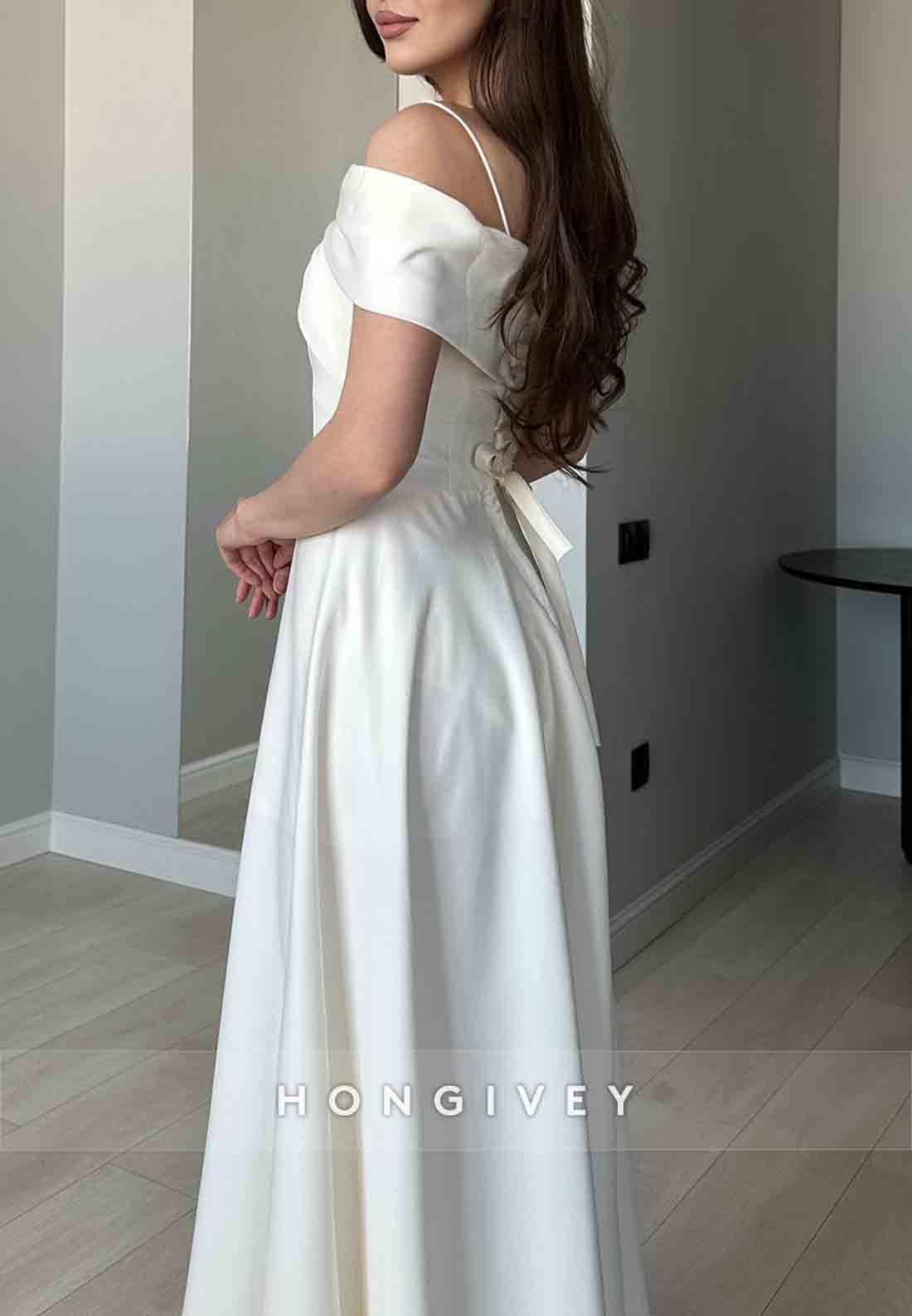Spaghetti Straps A-Line Ankle-Length Guest of Wedding Pleated Evening Gowns