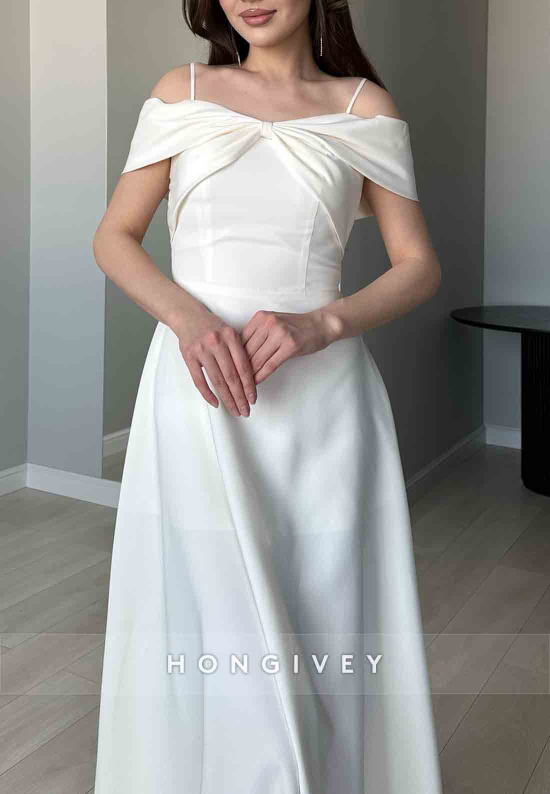 Spaghetti Straps A-Line Ankle-Length Guest of Wedding Pleated Evening Gowns